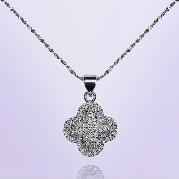 White Gold Pave Clover Diamond Necklace - Picture 2 of 2